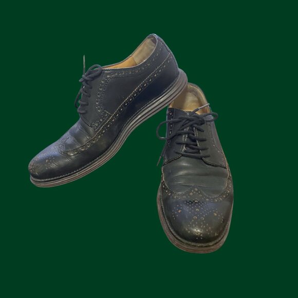 Cole Haan Black Leather Brogue Wingtip Oxfords | Size 13.5 - Picture 2 of 6